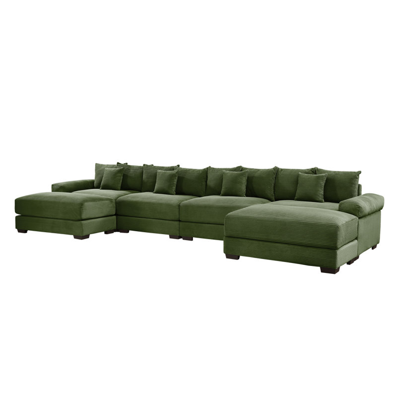 Canapé modulaire surdimensionné de 92 po Cloud, Velours côtelé vert, H 34,25 po x l 92,05 po x P 59,45 po