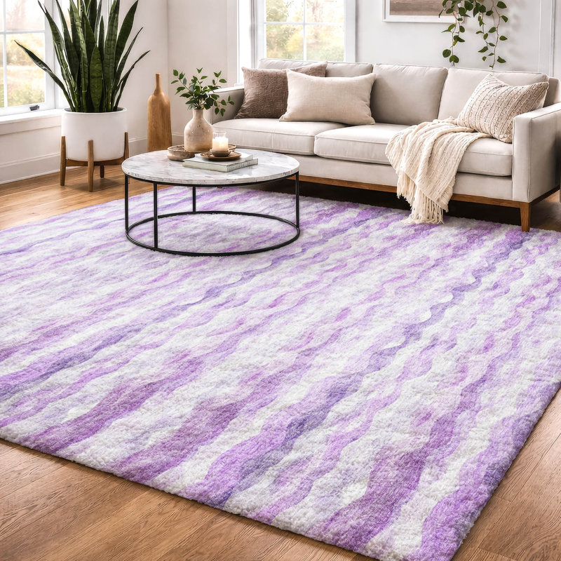 Premium Machine Washable Dream Shag ADS195 Ribbons Rug, 9' x 12', Purple