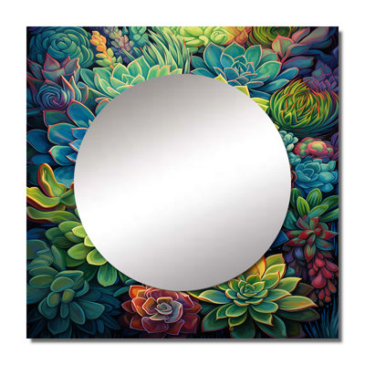 Green Blue Succulents Succulent Paradise I - Floral & Botanical Square Living Room Wall Mirror Art
