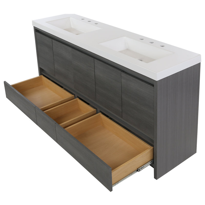 60.5" Double Bathroom Vanity With Cultured Marble Top, Phantom