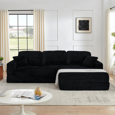 Siège à droite, canapé modulaire en forme de L, canapé en velours côtelé minimaliste compressé, se déplie dans le lit, conception confortable et peu encombrante - noir