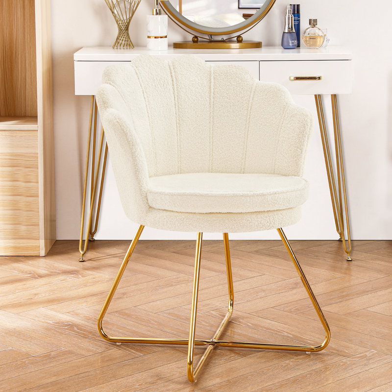 Fauteuil rembourré, fauteuil d'appoint avec structure en métal pour le salon, chambre à coucher, Sherpa blanc