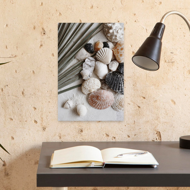 Shellstoriesno01 Serene Tranquil Abstract Palm Coastal Art mural, H 18 po x l 12 po
