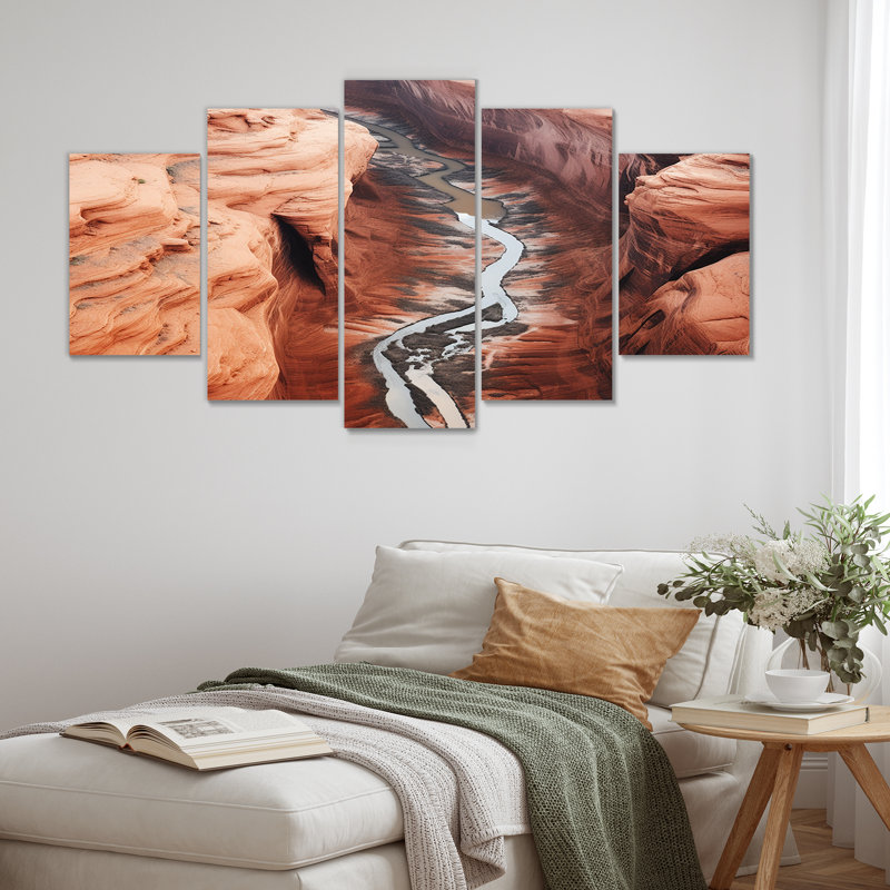 Vue aérienne de la vallée de la montagne - art mural canyon 5 pièces, H 32 po x l 60 po