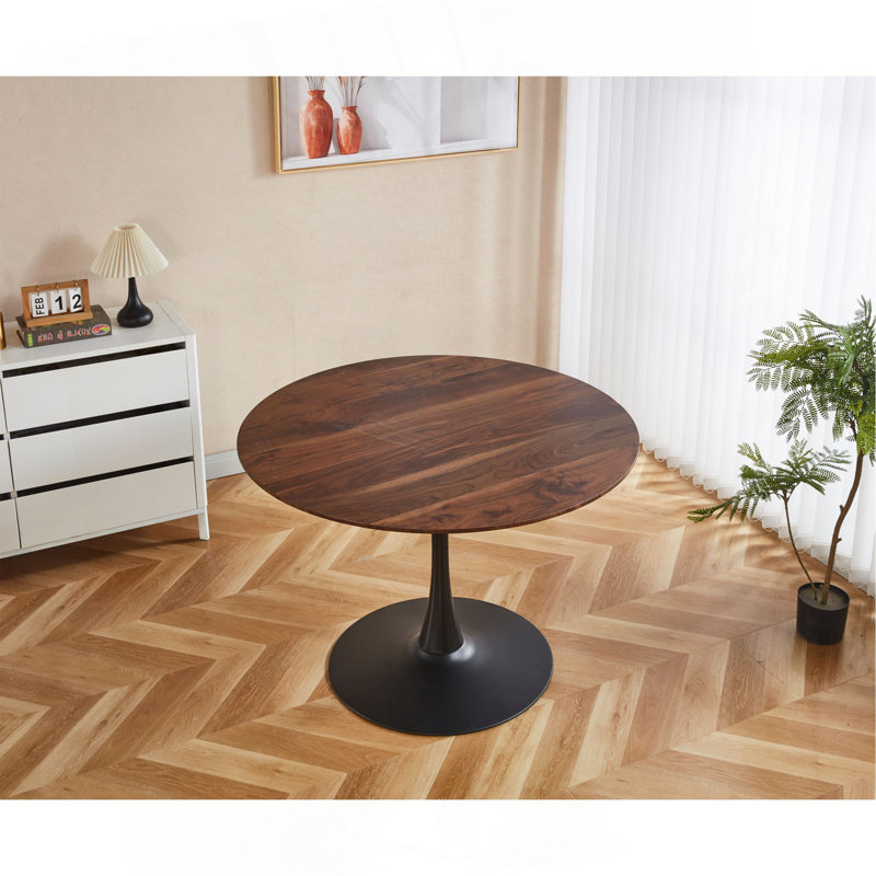 Table de salle à manger 42,1 po de style Mid-Century pour 4 à 6 personnes avec plateau rond en MDF, table de salle à manger à piédestal et table basse de loisirs