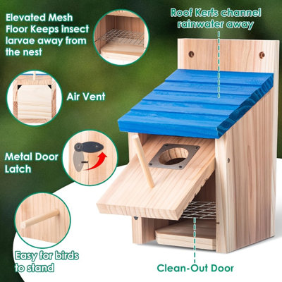 2 Pack Outdoor Wooden Bird House with Metal Predator Guard