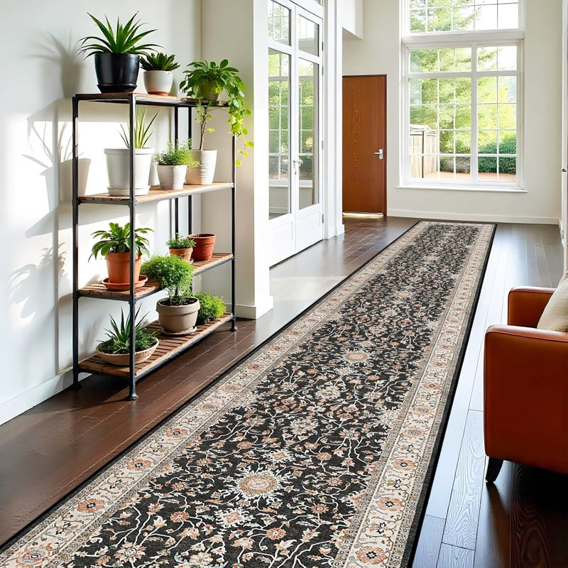 Washable Hallway Rug - Rug Kitchen Rugs and Mats Non Skid Washable Waterproof Carpet for Living Room Bedroom Bathroom (Black)