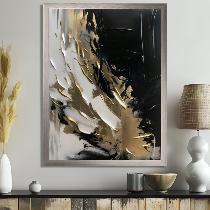 Organic Bliss Minimal Abstract Gold and Black - Art abstrait, peinture murale, H 44 po x l 34 po x P 1,5 po