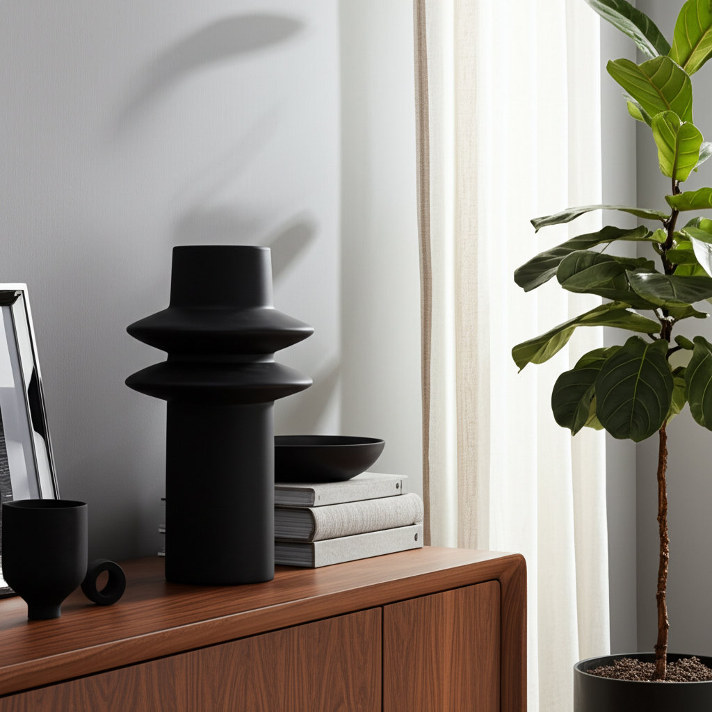 Foxhill Sculptural Modern Vase, Black