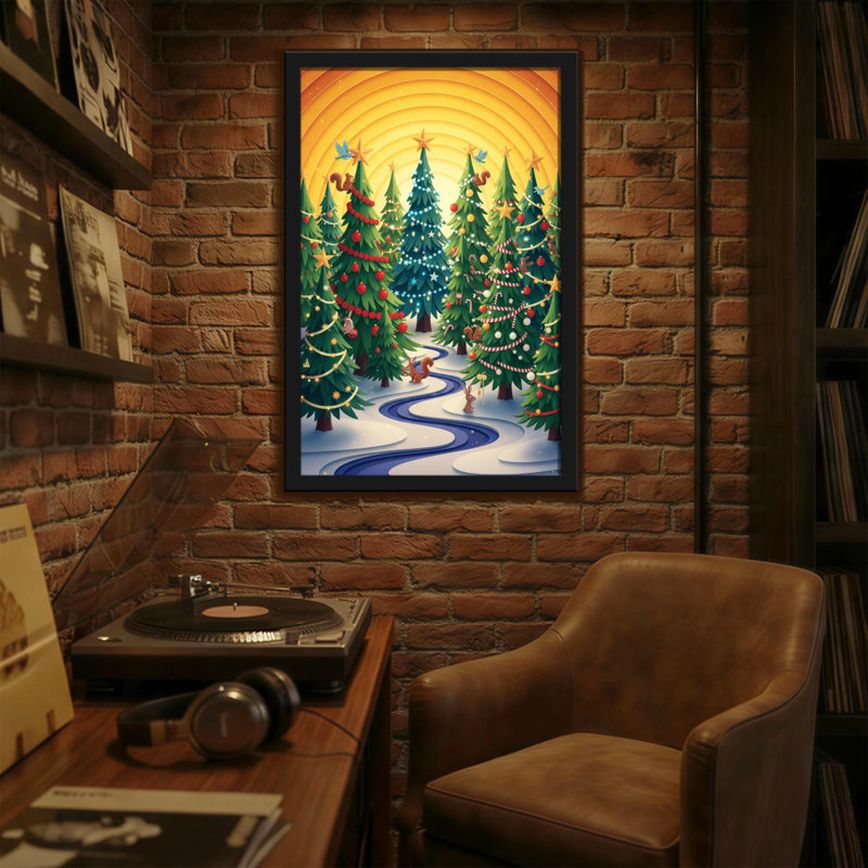 Noël, arbres de Noël, chemin de neige, étoiles, décorations, animaux, soleil, H 24 po x l 16 po