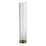 3" E26 Cylindrical Pendant Light, 18" Crackled Glass And Satin Brushed Black Finish