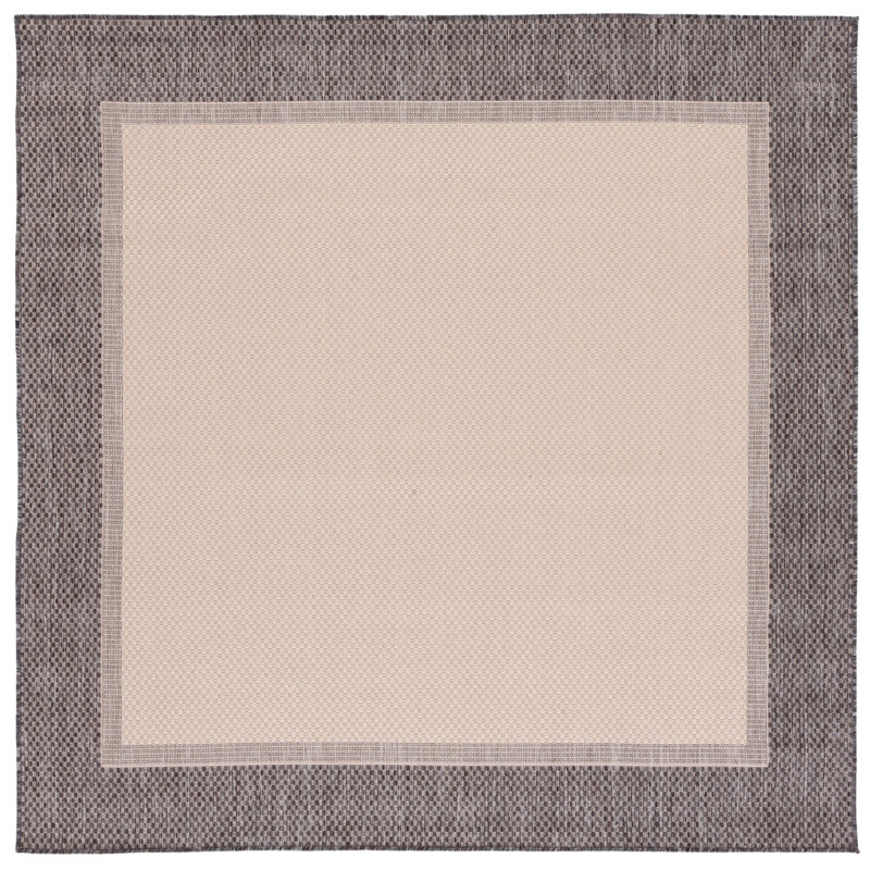 Ivory and Camel Square Synthetic Indoor/Outdoor Rug