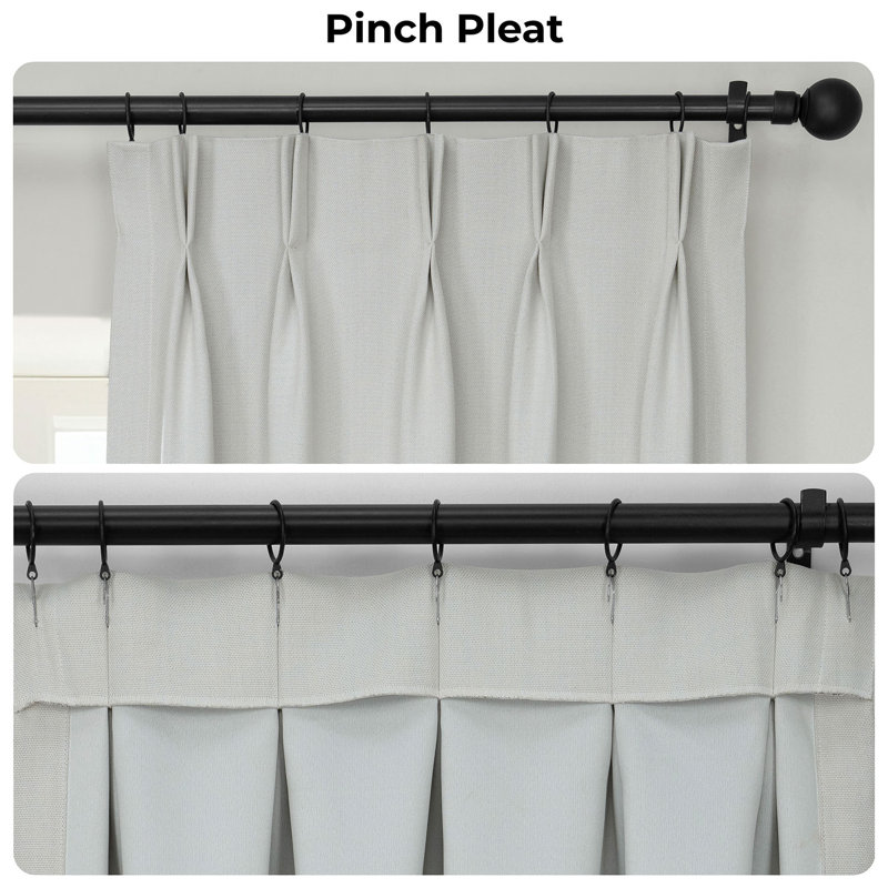 French Pleated Textured Faux Linen Room Darkening Curtains for Bedroom & Living Room Curtains - Single Panel Window Curtains