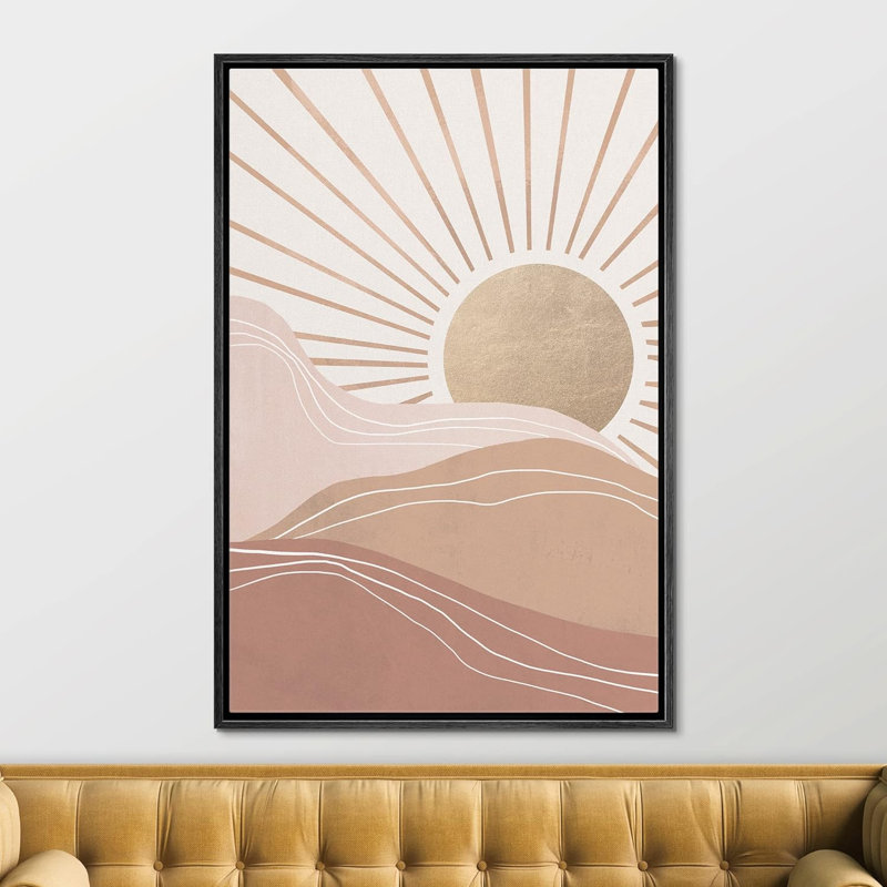 Sun And Moon " Sunbeams Over Mountain Range Nature Wildlife Modern Art Modern Scenic Relax/Calm Brown Warm ", Black