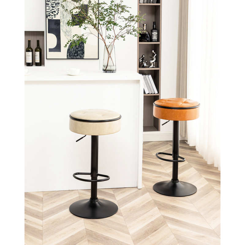 2 tabourets de bar kaki avec hauteur réglable et pivotant à 360 °, rangement inclus pour l'ameublement de 2 fauteuils pivotants en cuir