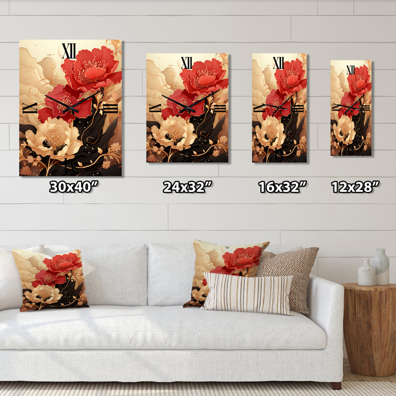 Horloge murale rouge - Chrysanthemums rouges sur branche, Petit