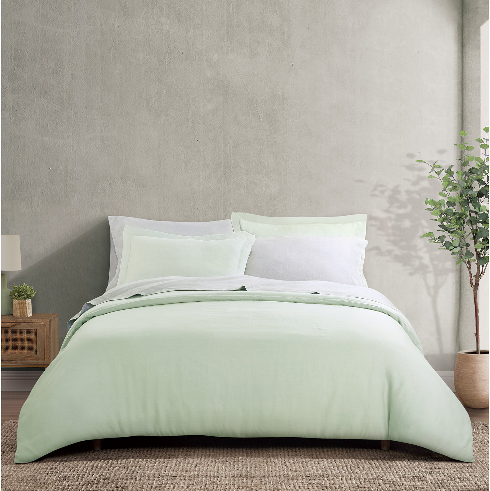 Frazier Modern & Contemporary 100% Linen Duvet Cover, King Duvet Cover + 2 King Shams, Smoke