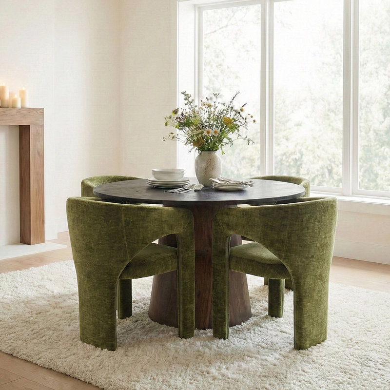 Ensemble de salle à manger 5 pièces Mid-Century, Vert olive