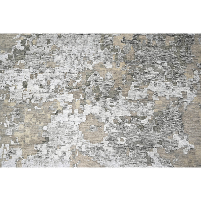 Abstract Area Rug in Silver And Grey, Rectangle 10' x 14'