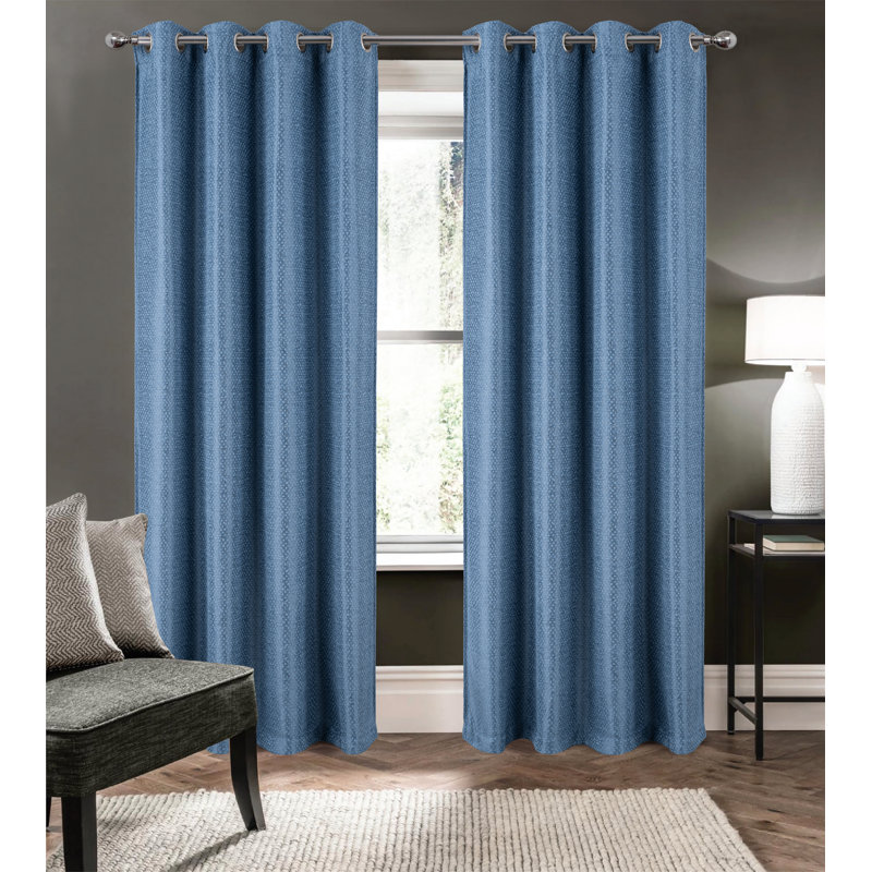 Kira Woven Texture Light Filtering Window Curtain, Medium Blue