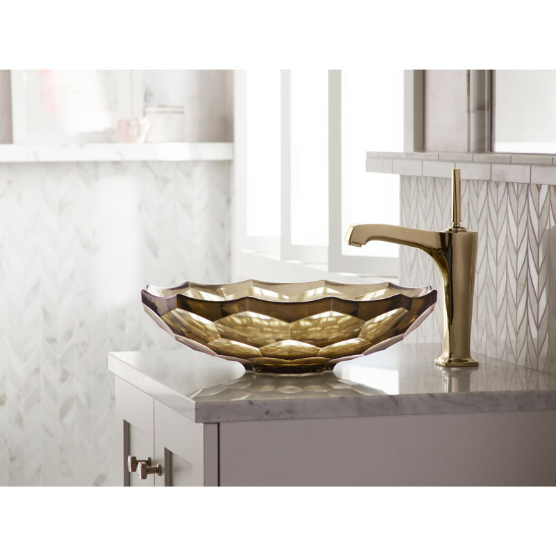Kohler Briolette, Artist Editions Oval Faceted Glass Bathroom Vessel Sink, Translucent Dew