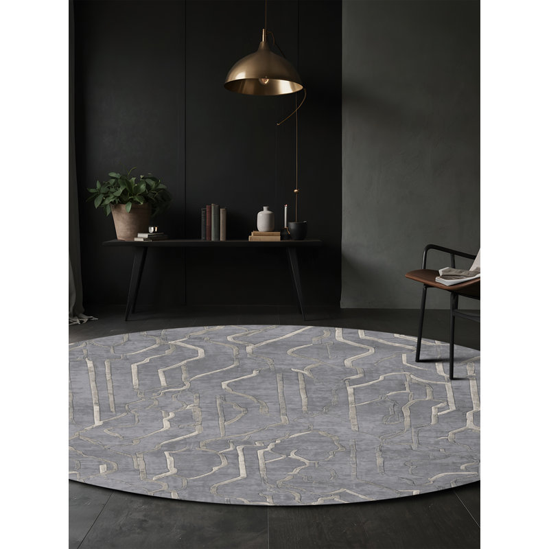 Machine Washable Gray Area Rug, Round 5'