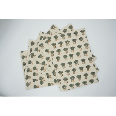 Fabdivine 18X18 Inch Premium Napkin for Every Occasion Floral Block Print Design - Kohinoor, Gray Set of 6