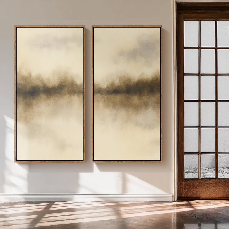 «Minimal Neutral Horizon», art mural abstrait pour chambre à coucher - ensemble de 2, reproduction d'art encadrée sur toile 60 po x 20 po x 2, 60 po x 30 po x 2