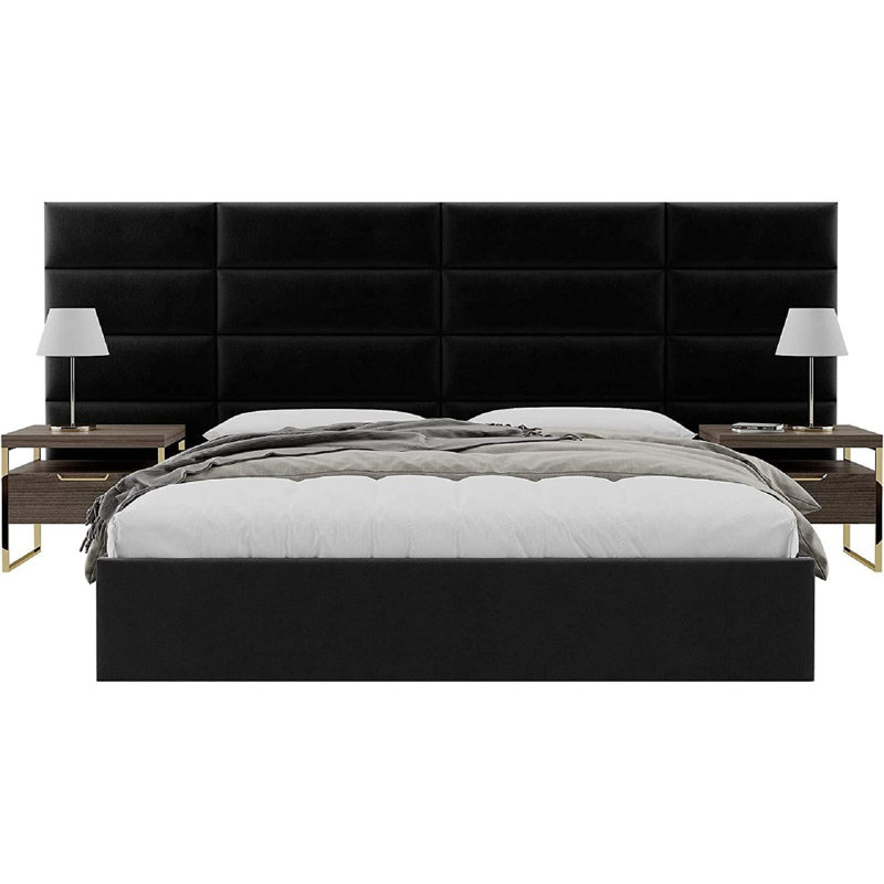 Garen Upholstered Headboard, King, Plush Velvet Black