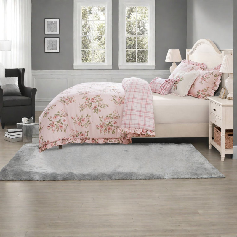 Piece King Bedding Sets, Pink Floral Microfiber Farmhouse Bedroom