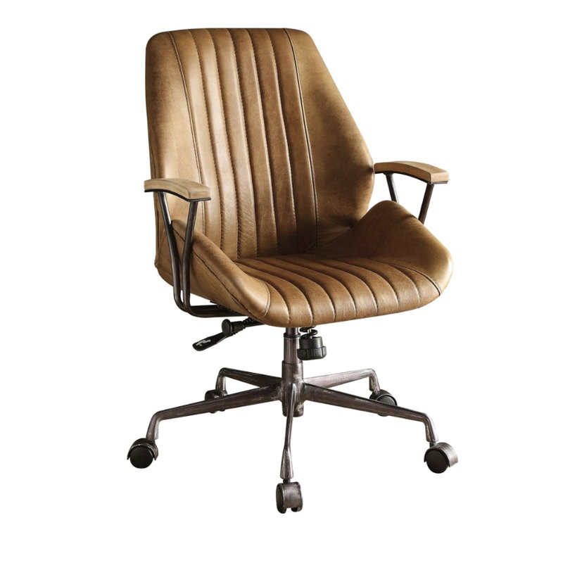 Fauteuil ergonomique en cuir de style classique pour utilisation longue durée, Marron clair