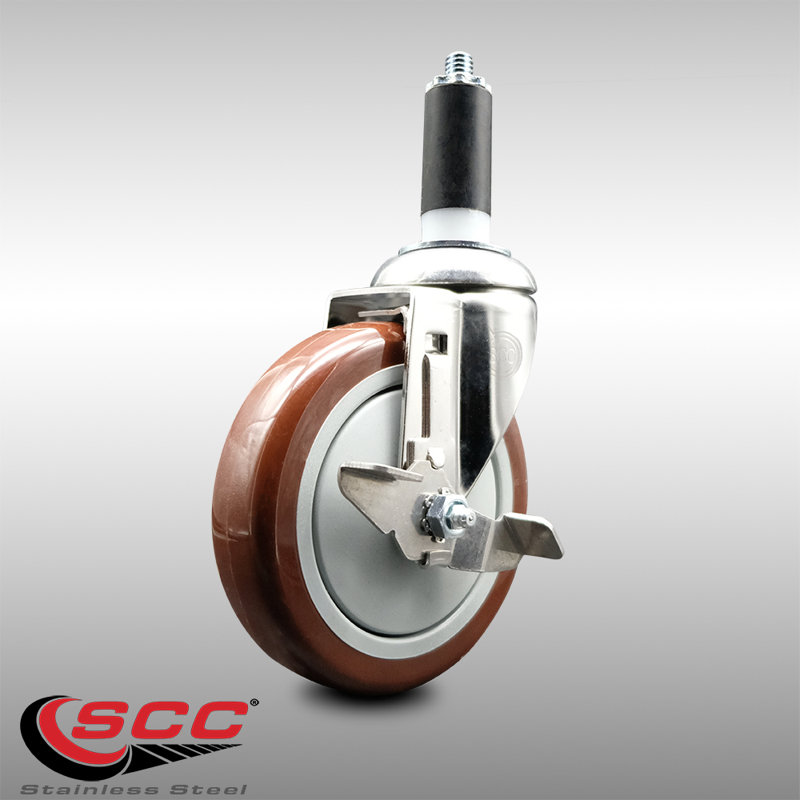 Frein à roulettes extensible pivotant en polyuréthane 316SS 316SS, Marron