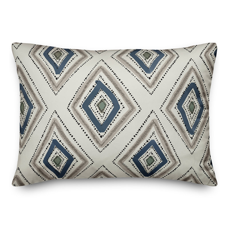 Abstract Outdoor Reversible Throw Pillow, Blue/Gray