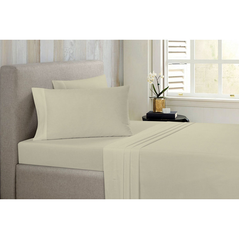 Ensemble de draps en bambou Bibb Home, Ivoire, Ensemble de drap pour lit très grand avec drap-ho