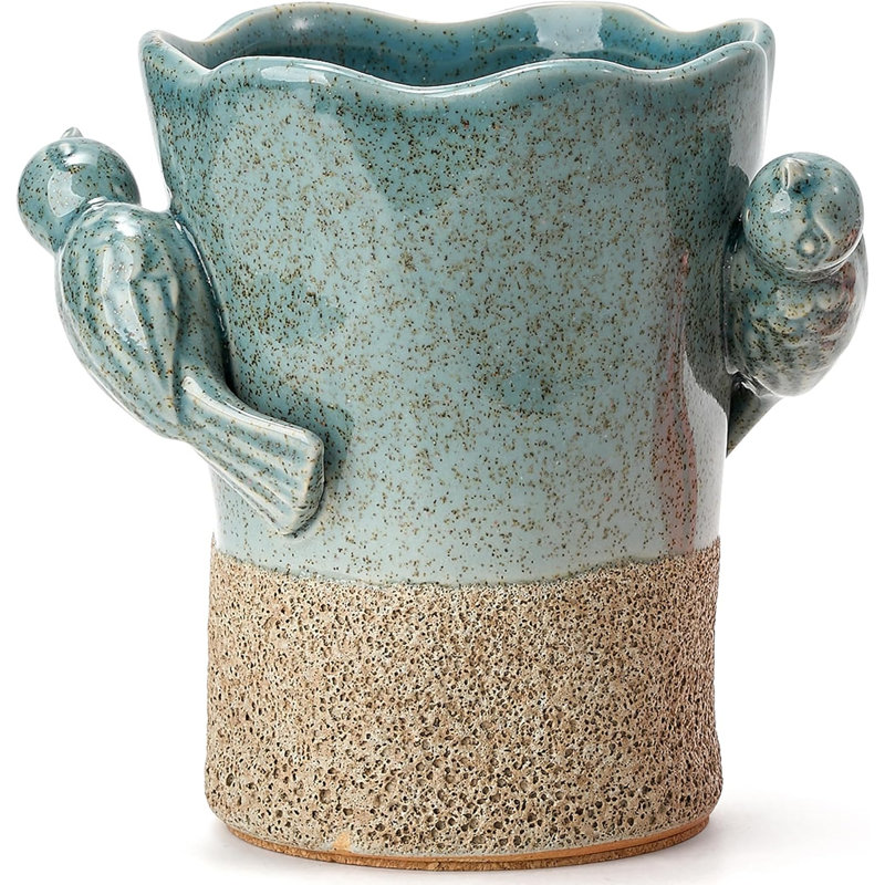 Porte-ustensiles 6,38 po pour comptoir de cuisine, bleu et brun - 2 oiseaux