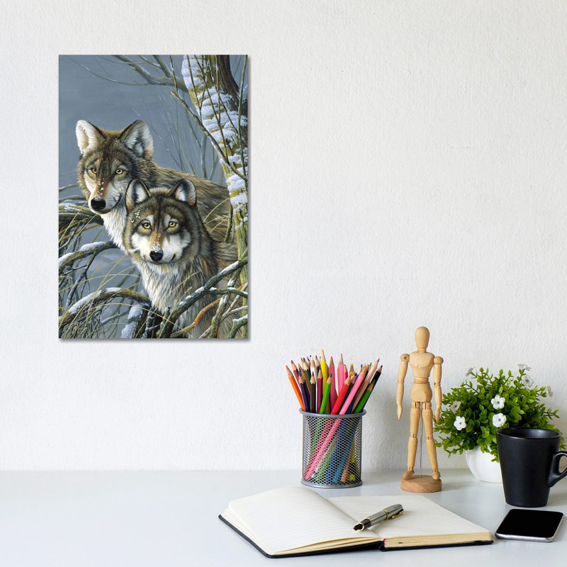 Two Wolves by Jan Weenink - Wrapped Canvas Painting, 20.32 cm H x 30.48 cm W