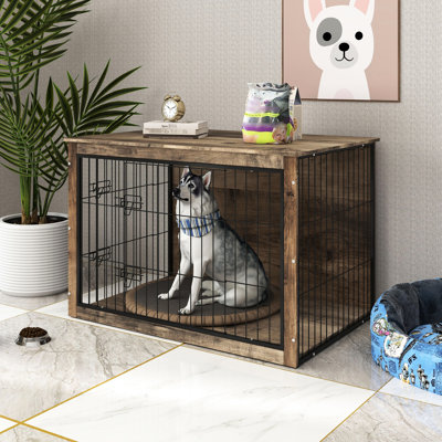 Cage pour chien moderne en bois d'intérieur - Portes doubles pour un accès facile et spacieux