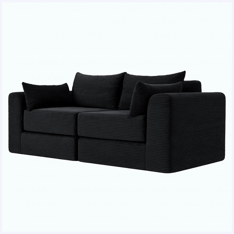Canapé modulaire 71 pouces pour le salon, Velours côtelé noir