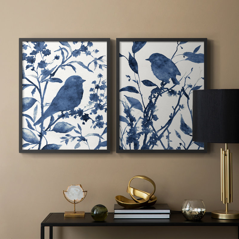 «Bluebird Silhouette I», reproduction encadrée de qualité supérieure - prête à être accrochée - aucun clou requis - aucun clou requis
