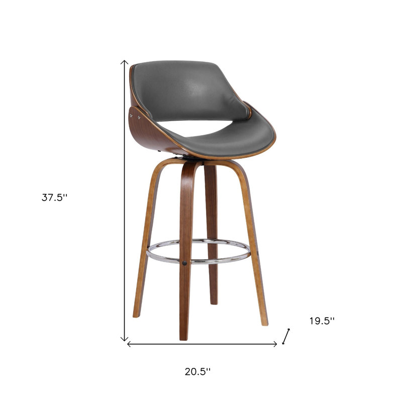 Concordia Swivel Faux Leather Counter & Bar Stool with Wood Legs and Metal Footrest, Walnut, Counter Stool (26" Seat Height)