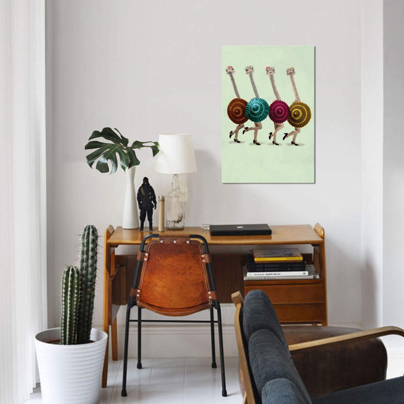 « danse ostriches » par coco de paris, reproduction d’art sur toile tendue, H 12 po x l 8 po x P 0,75 po, Toile tendue