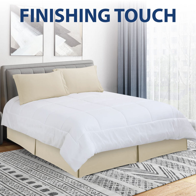 Jupe de lit en microfibre douce - ajustement facile avec une chute sur mesure de 14 po - qualité hôtelière, résistante au rétrécissement et à la décoloration - couvre-lit (kaki)