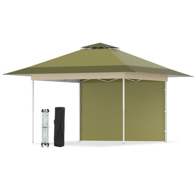 13X13 Pop Up Gazebo With Shade Cloth, Adjustable Height Pergola With 4 Sandbag, Green