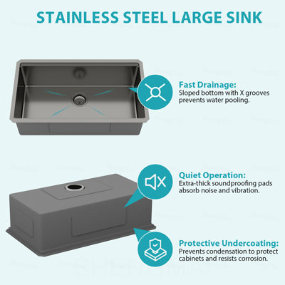 Évier de cuisine noir en acier inoxydable de calibre 16 pour station de travail encastrable 33 po x 19 po x 10 po Gunmetal