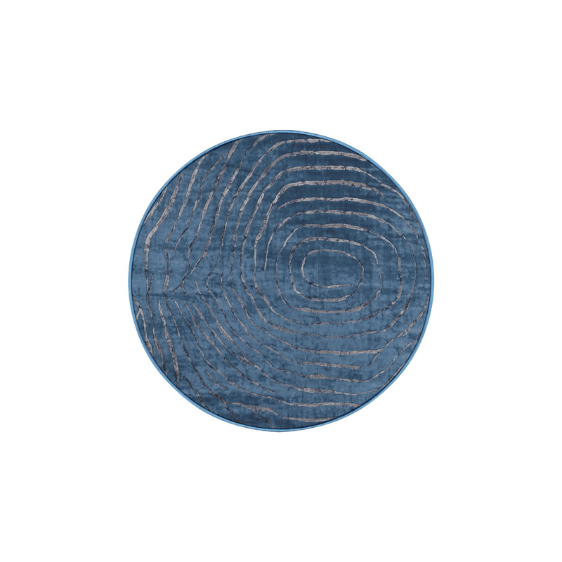 Machine Washable Blue Area Rug, Round 6'