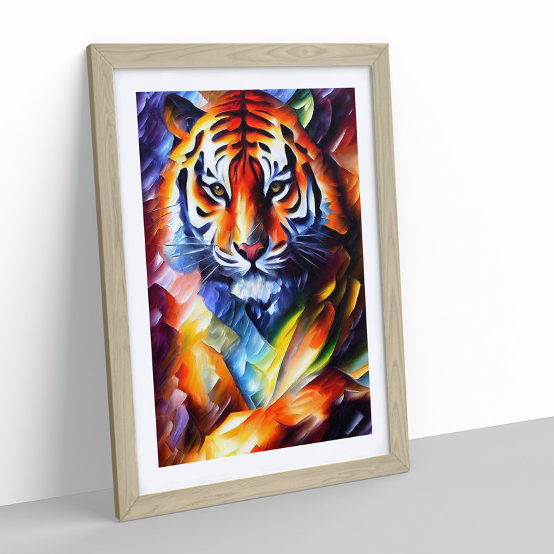 Tiger Portrait No.5 - Wall Art, 36cm H x 27cm W, Oak Picture Frame, White