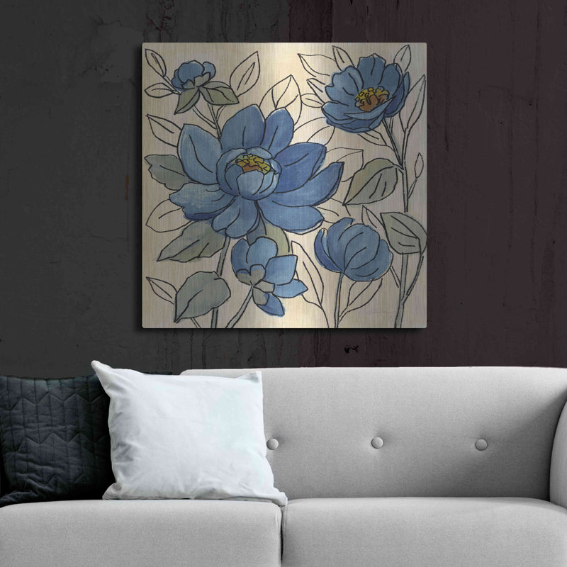 Printemps dentelle florale IV bleu foncé par Silvia Vassileva, H 36 po x l 36 po