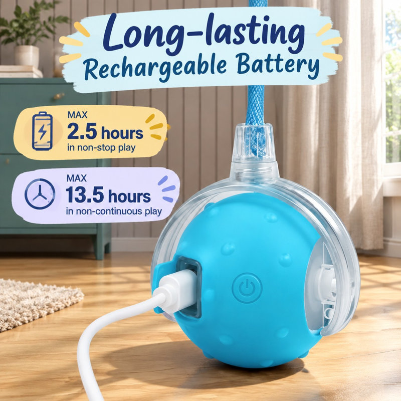 Balle automatique rechargeable par USB pour chat avec mode interactif activé par le mouvement, 2 vitesses, 2 queues, gazouillis et longue autonomie ; fonctionne sur des planchers, du carrelage et des tapis pour chats et chatons d'intérieur.