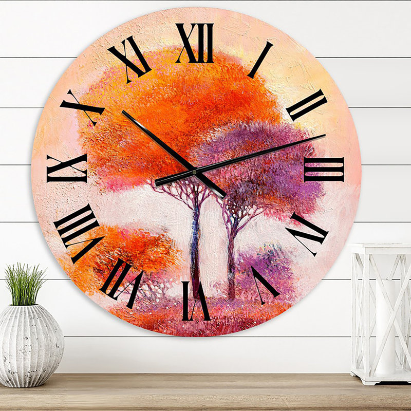 Impression d'arbres colorés I - Horloge murale traditionnelle, Moyen
