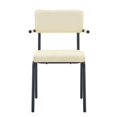 Dining Chairs Set of 2, Huggable Upholstered Dining Chairs with Premium Leather, Table-Hangable Armrests, Metal Legs with Spray Coating Finish
